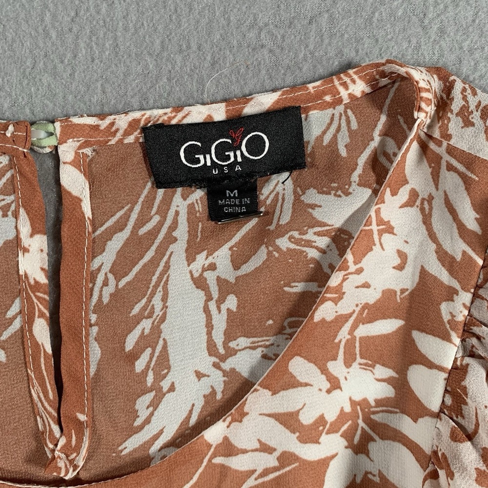GIGO USA Womens Top‎ Med Floral Print Round Neck Ruffle Sleeveless Boho Feminine - Picture 2 of 8